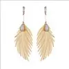 Feather Shape Alloy and Pearl Earring