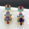 38ctw Multicolor Sapphire Statement Drop Earrings