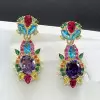 38ctw Multicolor Sapphire Statement Drop Earrings