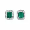 Emerald&Baguette White&Emerald Green Sapphire Stud Earrings