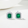 Emerald&Baguette White&Emerald Green Sapphire Stud Earrings