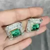 Vintage Halo Asscher Cut Emerald Stud Earrings