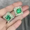 Vintage Halo Asscher Cut Emerald Stud Earrings