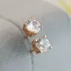 Round Cut White Sapphire Stud Earrings in Rose Gold
