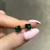 Handmade 2.0 each Green Princess Cut  Earrings Studs