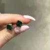 Handmade 2.0 each Green Princess Cut  Earrings Studs