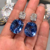 32ctw Cushion Cut Sapphire or  Aquamarine Drop Earrings