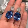 32ctw Cushion Cut Sapphire or  Aquamarine Drop Earrings