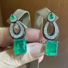 13ctw Radiant Cut Emerald Statement Earrings
