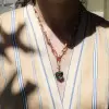 15ct Heart Cut Ruby/Aquamarine Chain Link Statement Necklace