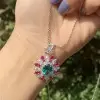 2.5ct Oval Cut Green Paraiba Tourmaline Flower Necklace