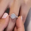 Halo Oval Cut White Sapphire Dainty Engagement Ring