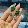 7.9ctw Pear Cut Emerald & White Sapphire Drop Earrings