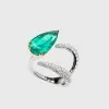 5.8ct Two Tone Pear Cut Emerald Asymmetric Cocktail Ring