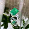 12ct Emerald Cut Emerald Three Stone Engagement Ring