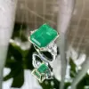 12ct Emerald Cut Emerald Three Stone Engagement Ring