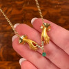 Pear Cut Emerald Vintage Love Hands Pendant Necklace