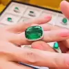 15ct Halo Cushion Cut Emerald Engagement Ring