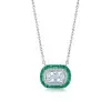 Halo Cushion Cut Emerald Sapphire Pendant Necklace