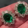 11.6ctw Oval Cut Emerald Halo Stud Earrings