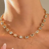 50ctw Emerald Cut White Sapphire Vintage Tennis Necklace