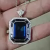 15ct Emerald Cut Sapphire Art-deco Pendant Necklace