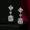 3.15ct Cushion Cut White Sapphire Drop Earrings