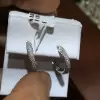 Micro Paved Diamond Hoops Earrings in Sterling Silver