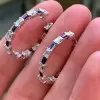 3.5ct Baguette Cut Blue Sapphire Hoop Earrings