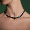 5.3ct Emerald Cut Emerald Enamel Necklace