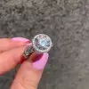 Handmade Round Cut Halo Sterling Silver Ring