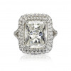 Handmade 5.0 CT Cushion Cut Double Halo Engagement Ring in Sterling Silver