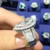 Handmade Pear Cut Halo With Columns Ring in Sterling Silver