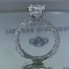 Handmade Radiant Cut Under Halo Sterling Silver Engagement Ring