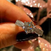 Handmade 1.0 CT 6-Prong Round Cut Double Sidestone Engagement Ring