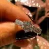 Handmade 1.0 CT 6-Prong Round Cut Double Sidestone Engagement Ring