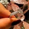Handmade 1.0 CT 6-Prong Round Cut Double Sidestone Engagement Ring