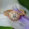 Handmade Halo 1.0 CT Rose Gold Round Cut Engagement Ring
