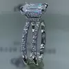 4ct Emerald Cut White Sapphire Double Band Engagement Ring
