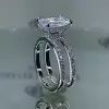 4ct Emerald Cut White Sapphire Double Band Engagement Ring