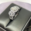 2.85ct Three-Stone Round Cut White Sapphire Halo Engagement Ring