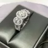 2.85ct Three-Stone Round Cut White Sapphire Halo Engagement Ring