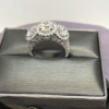 2.85ct Three-Stone Round Cut White Sapphire Halo Engagement Ring
