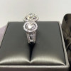 2.85ct Three-Stone Round Cut White Sapphire Halo Engagement Ring
