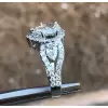1.5ct Three-stone Pear Cut Halo Engagement Ring