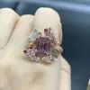 5.2ct Emerald Cut Pink Sapphire Butterfly Cocktail Ring