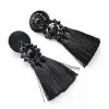Bohemian Style Long Tassel Statement Earrings-Black