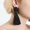 Bohemian Style Long Tassel Statement Earrings-Black