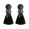 Bohemian Style Long Tassel Statement Earrings-Black