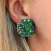 Multicolor Sapphire Paved Curved Disc Bold Stud Earrings